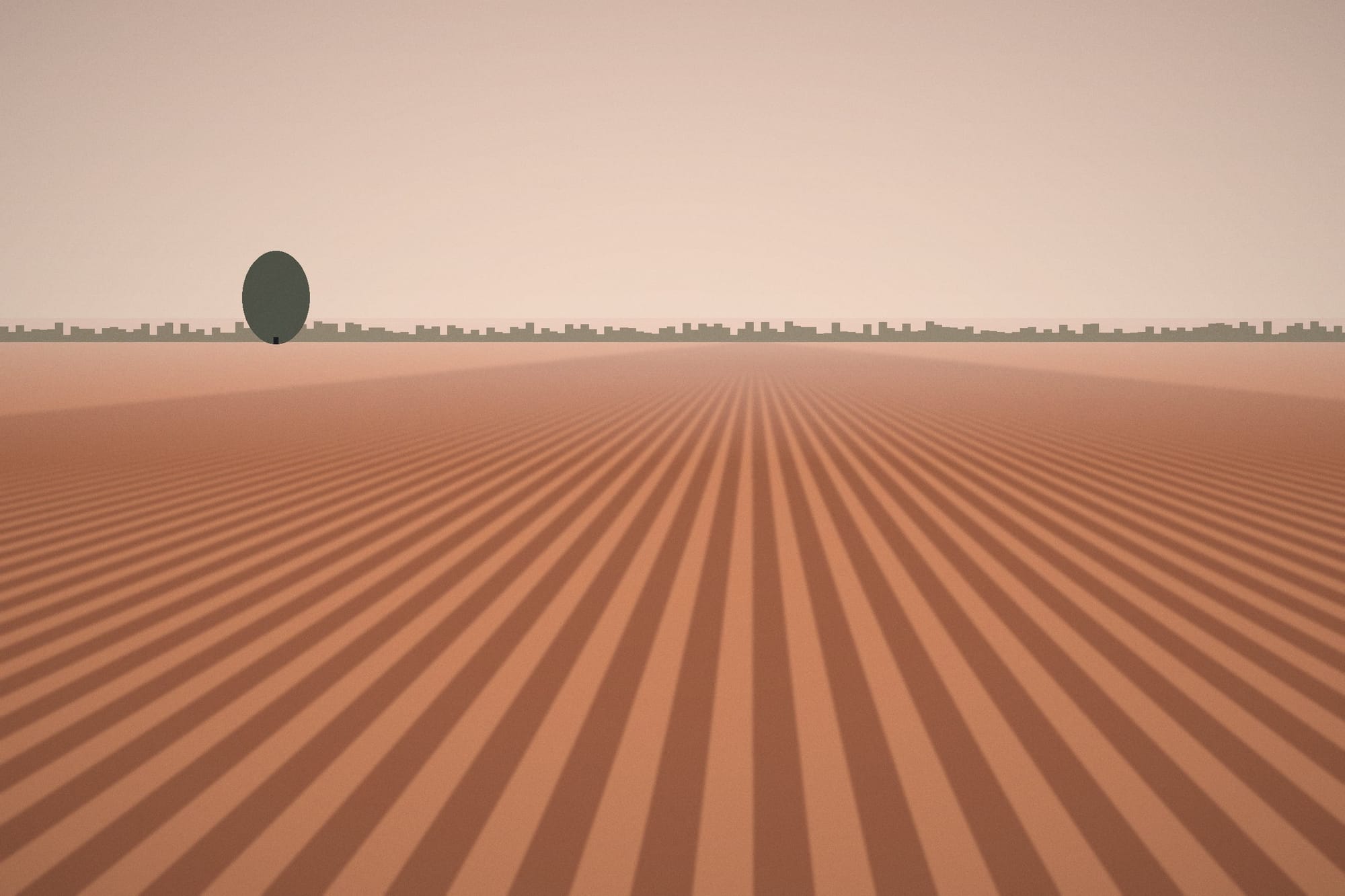 Furrows leading to a single tree